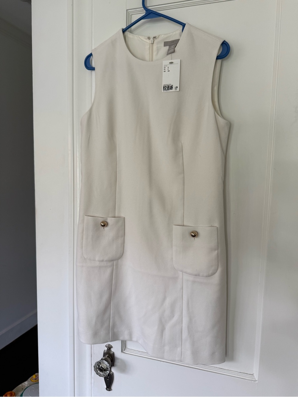 H&M Cream Sleeveless Shift Dress with Gold-Tone Pocket Buttons
